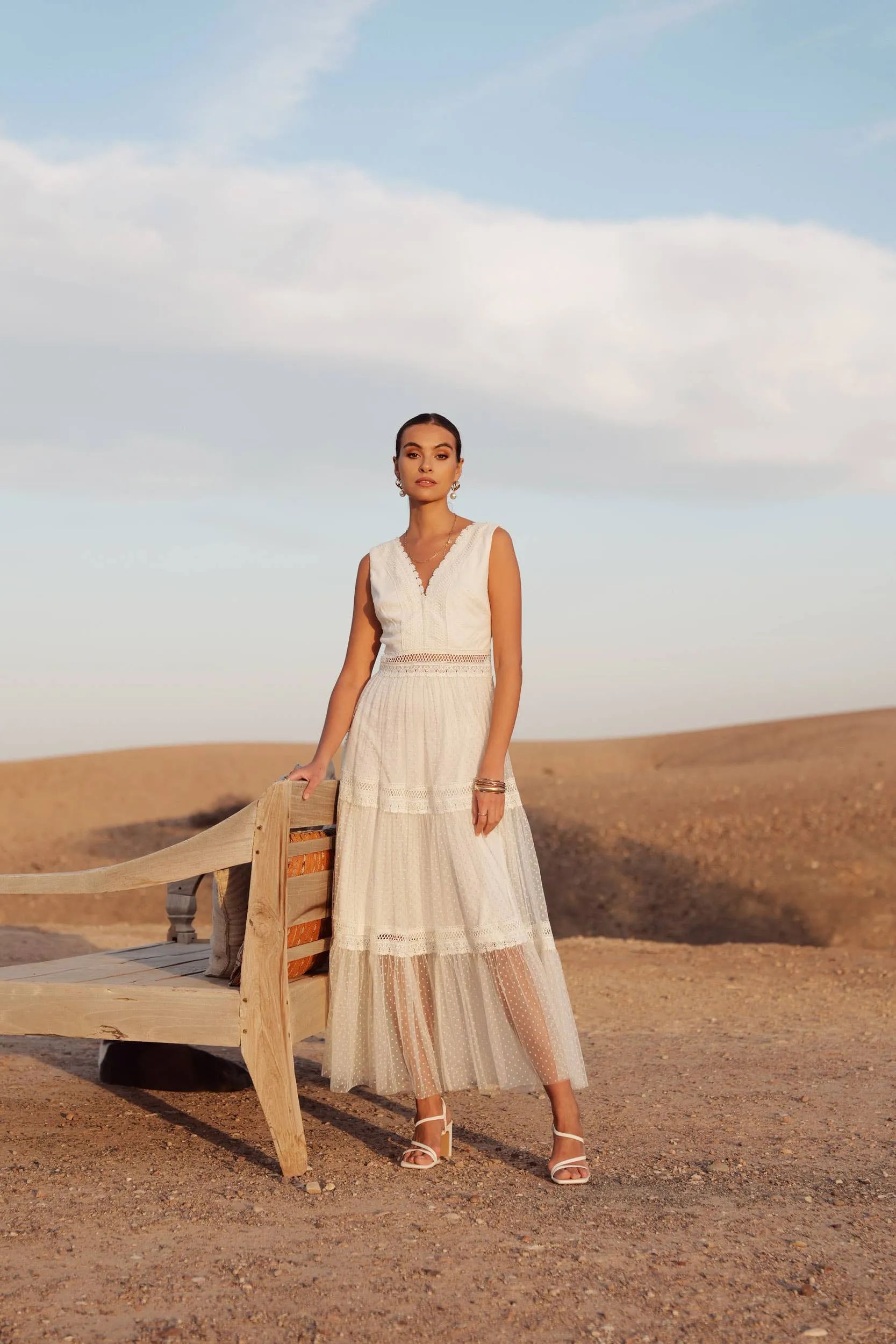 Nikky Long Dress in Plumetis Tulle