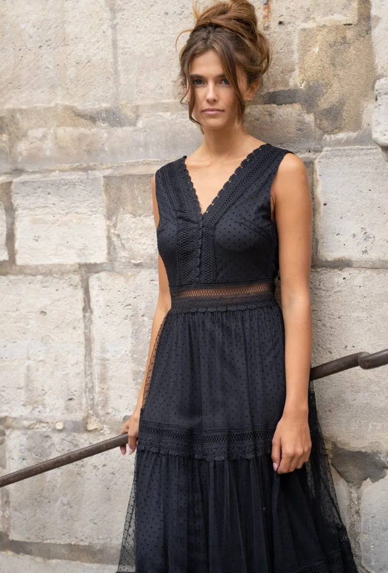 Nikky Long Dress in Plumetis Tulle