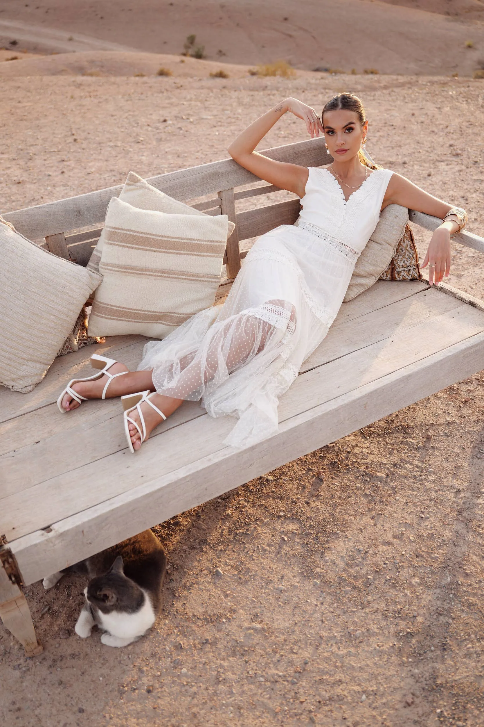 Nikky Long Dress in Plumetis Tulle