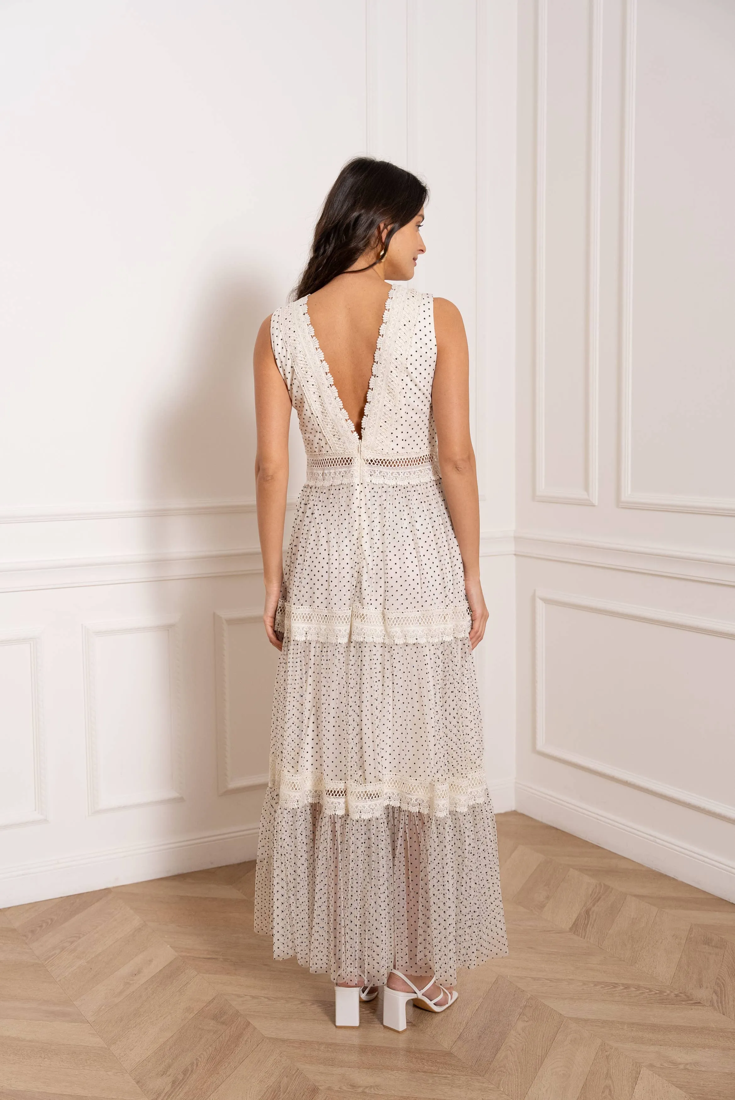 Nikky Long Dress in Plumetis Tulle