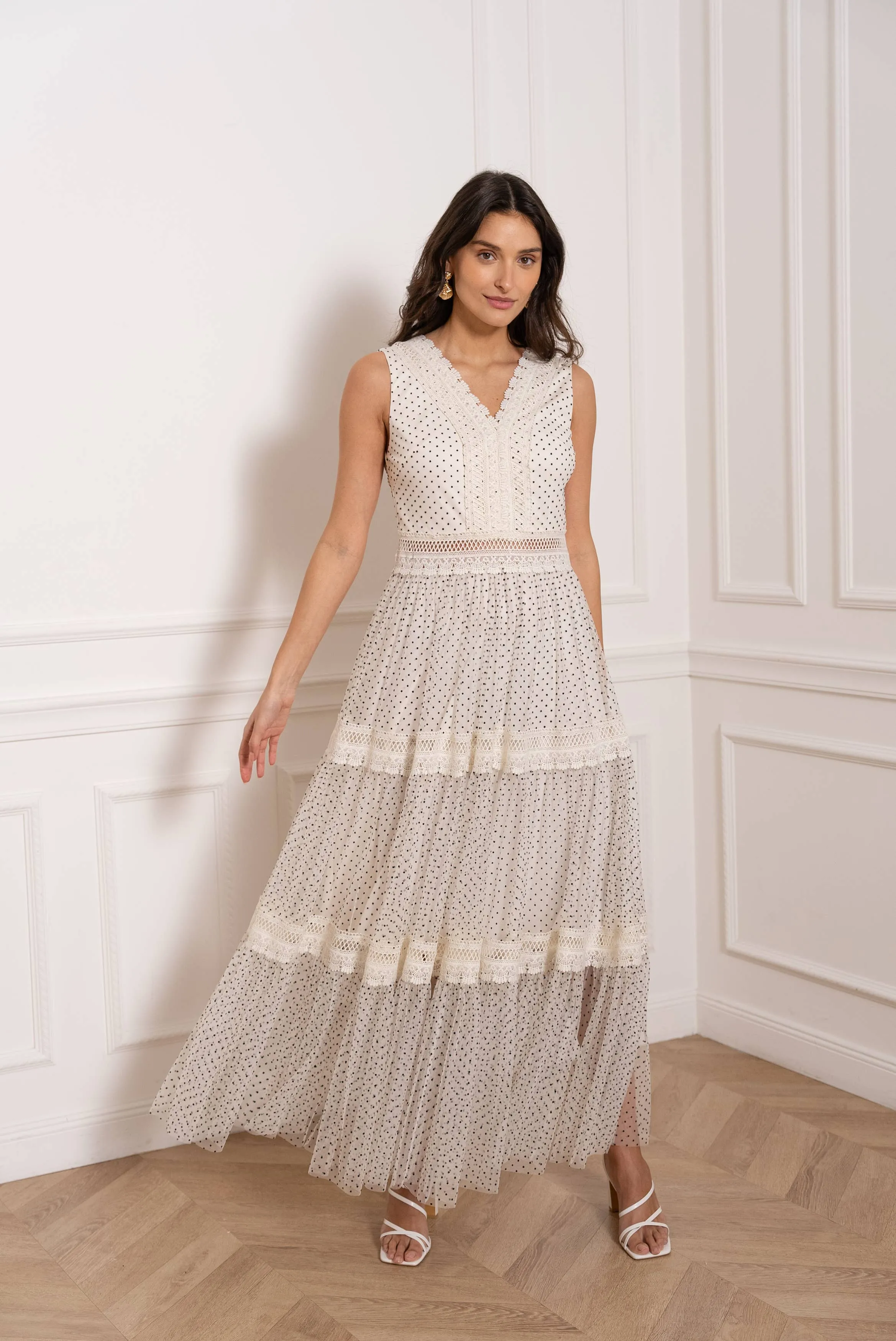 Nikky Long Dress in Plumetis Tulle