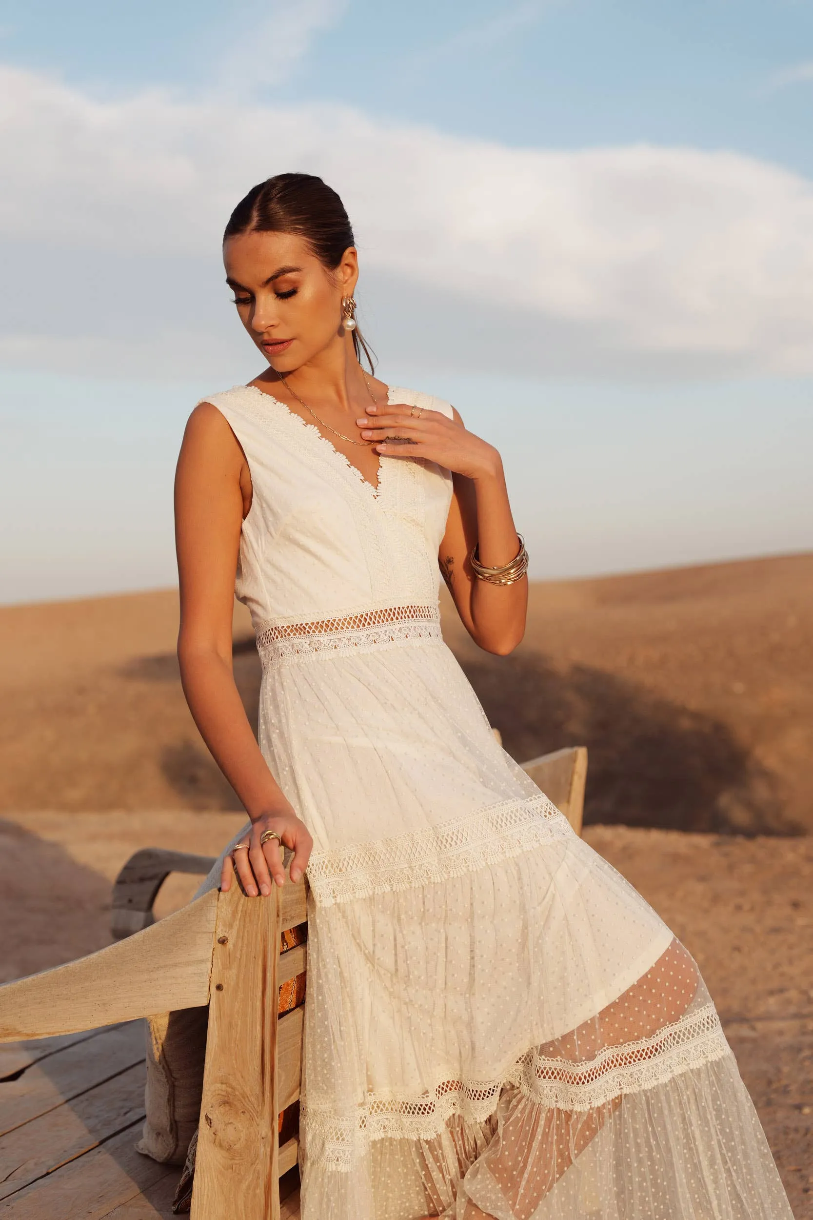 Nikky Long Dress in Plumetis Tulle