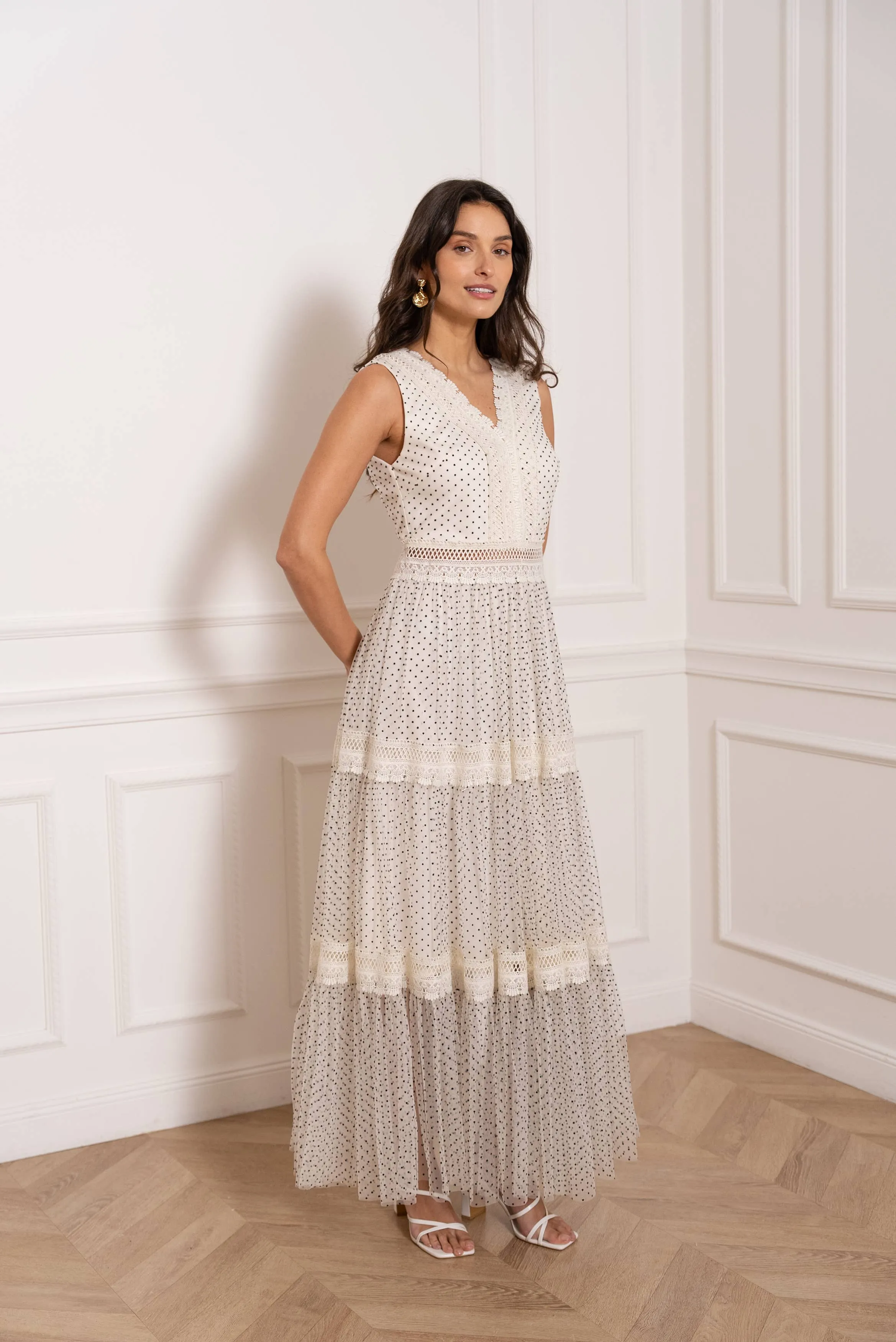 Nikky Long Dress in Plumetis Tulle