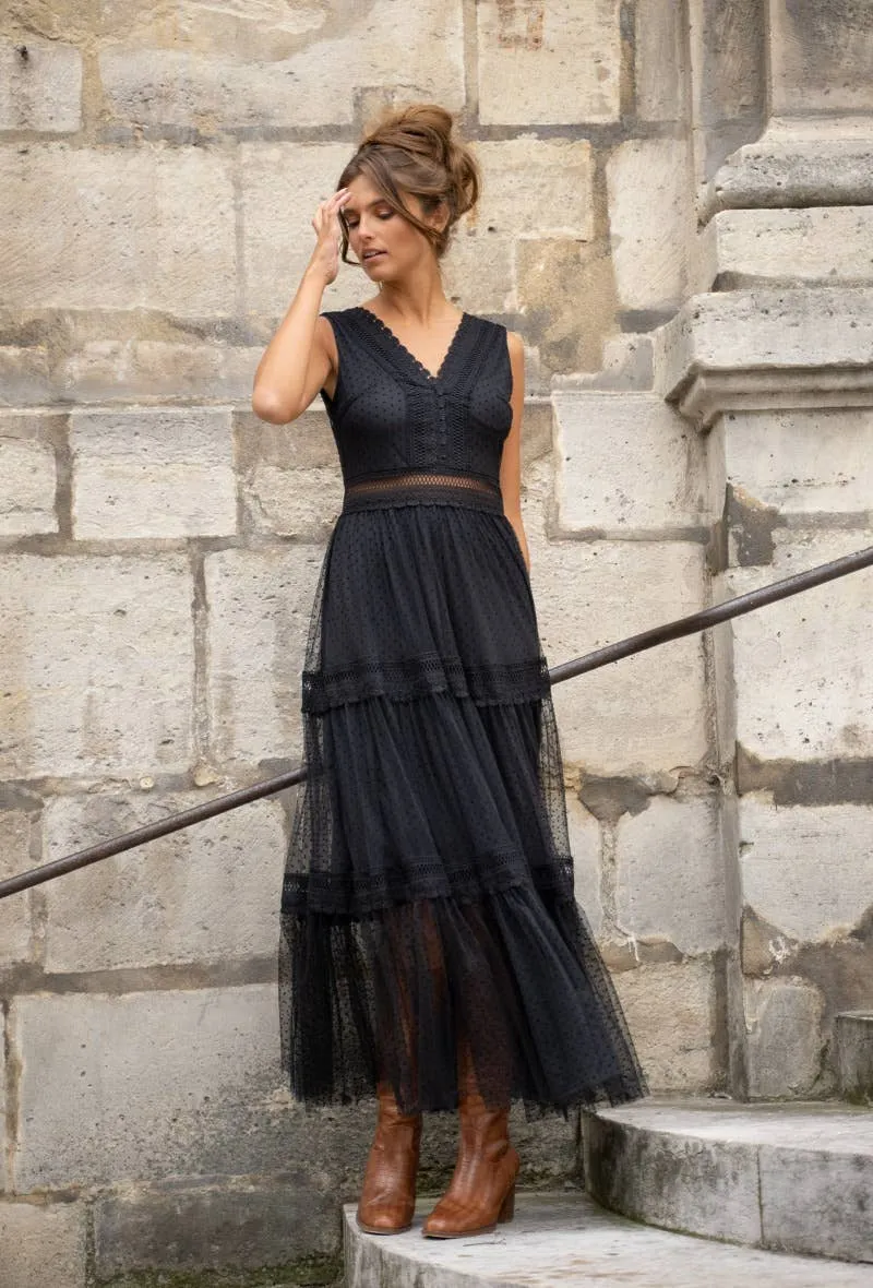 Nikky Long Dress in Plumetis Tulle