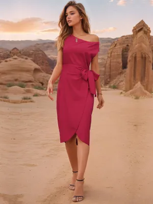 Off-Shoulder Wrap Dress with Bow Tie Waist