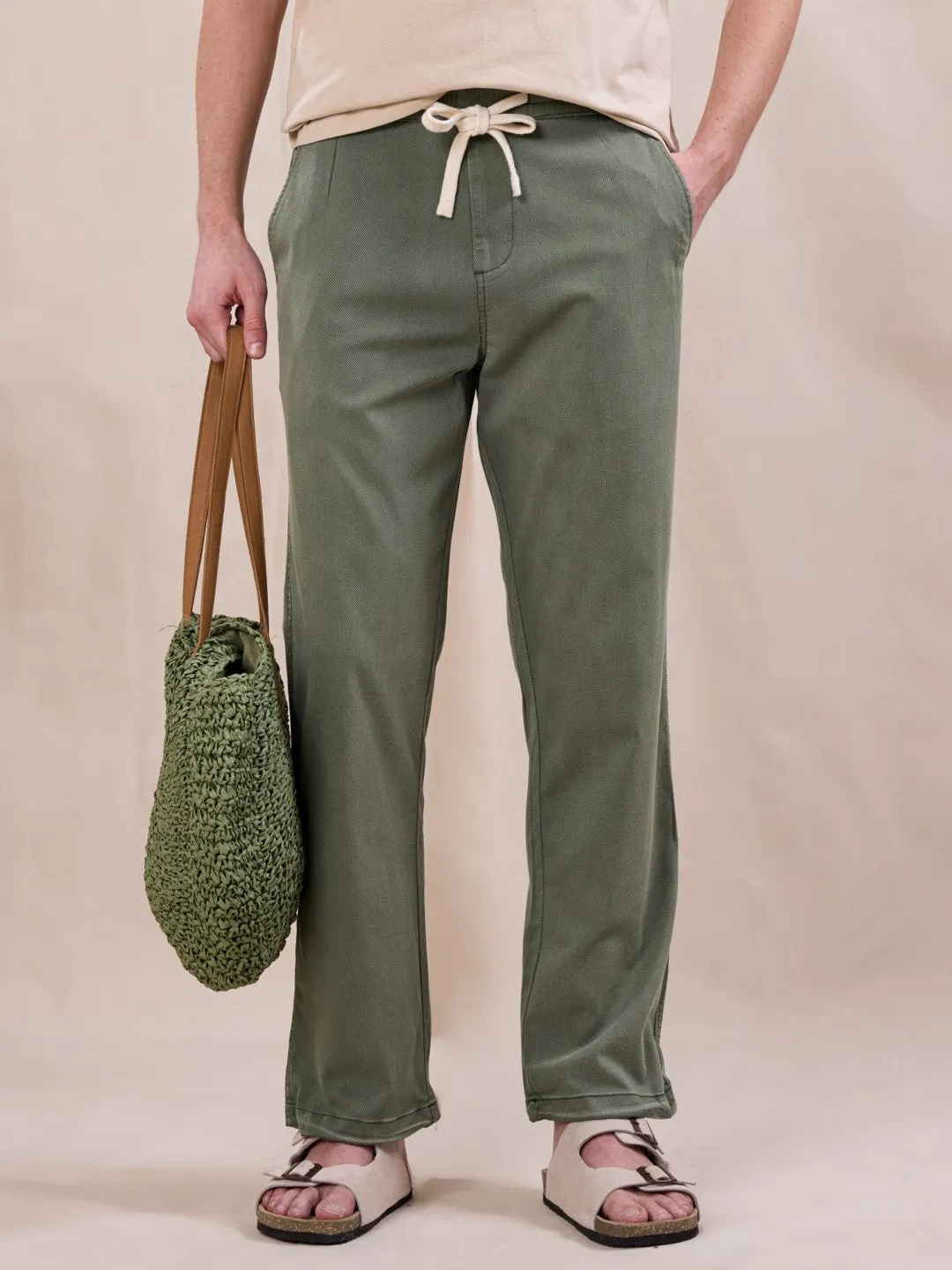 Olive Cotton Stretch Pants
