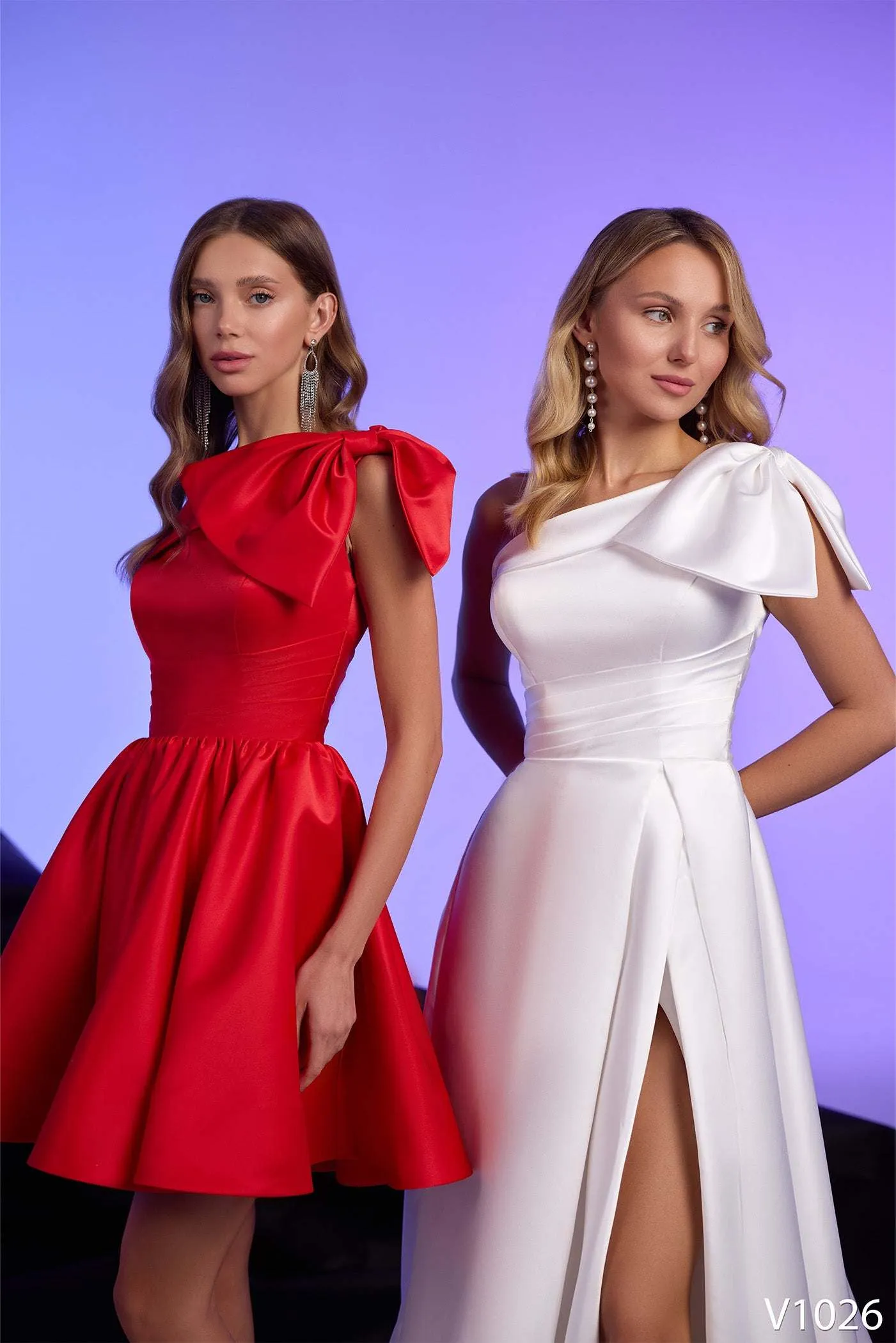 One shoulder dress with bow | Reception party wear dress | KatrinFAVOR