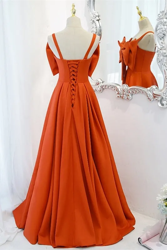 Orange Bow Knot Long Formal Dress