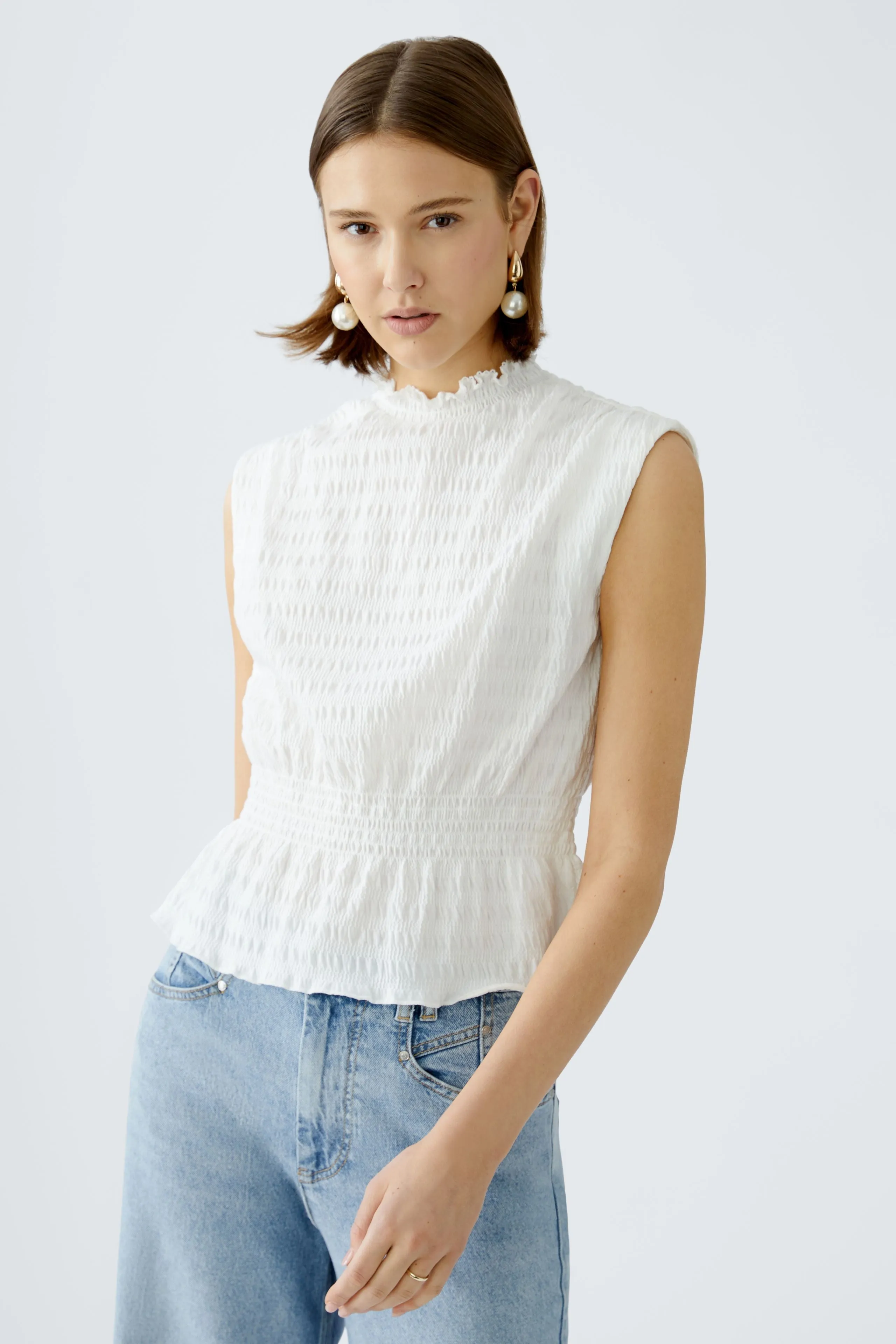 Oui High Neck Peplum Style Top