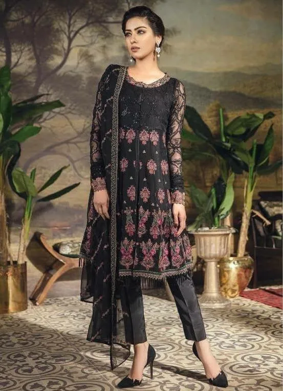 Pakistani Black Dress In Chiffon Fabric Model# C 1731