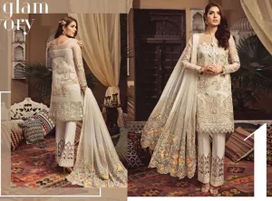 Pakistani Party Suit in Off White Color by Sarene Model# C 1713