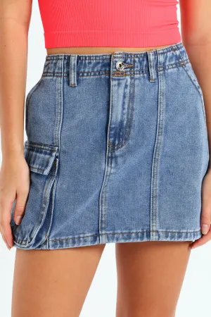 Panel Pocket Mini Skirt - Mid Blue