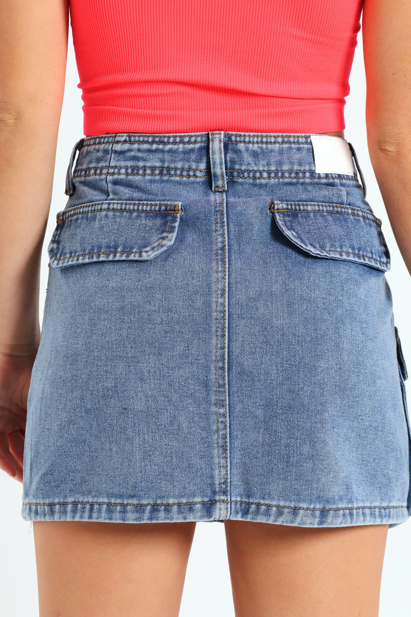 Panel Pocket Mini Skirt - Mid Blue