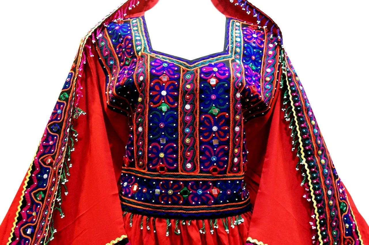 Pathani Dress In Red Color Afghan Clothing With Beads Work