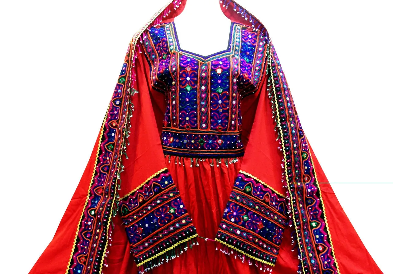 Pathani Dress In Red Color Afghan Clothing With Beads Work