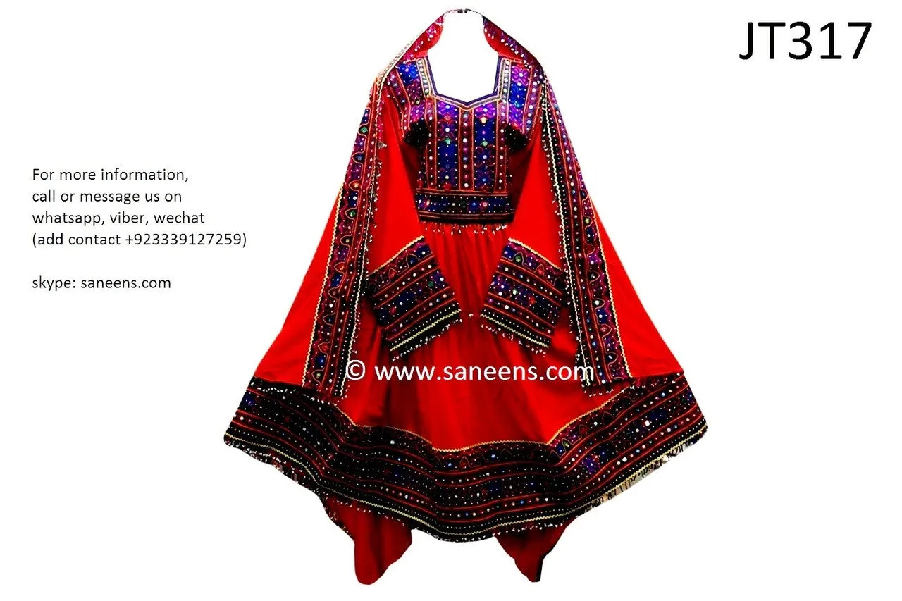 Pathani Dress In Red Color Afghan Clothing With Beads Work