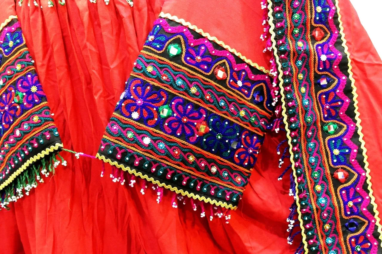 Pathani Dress In Red Color Afghan Clothing With Beads Work