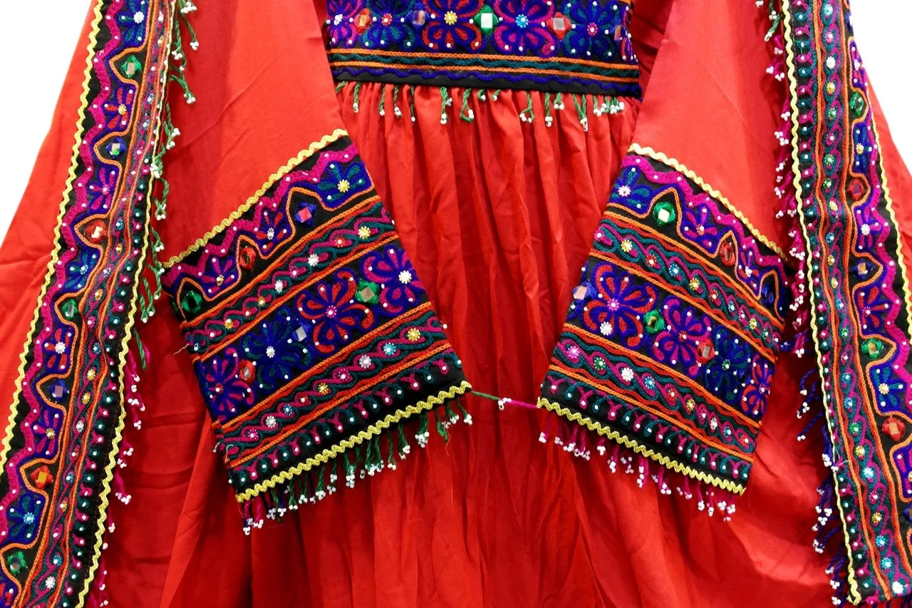 Pathani Dress In Red Color Afghan Clothing With Beads Work