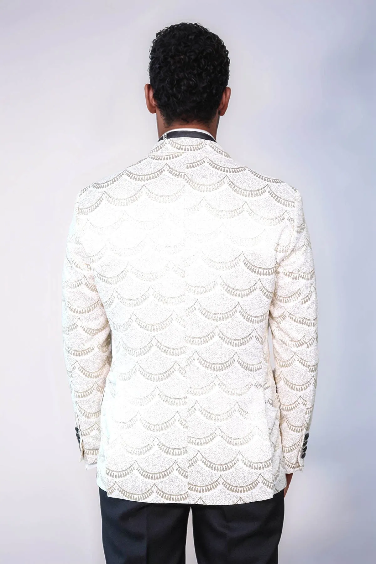 Patterned Slim Fit White Men Prom Blazer - Wessi