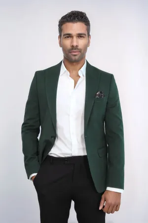 Peak Lapel Single Button Plain Green Men Blazer - Wessi