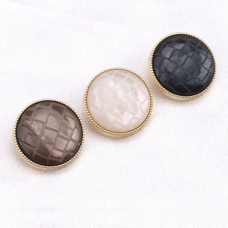Pearl Luster Black White Brown Check Round Resin Alloy Shank Buttons 20 Pack