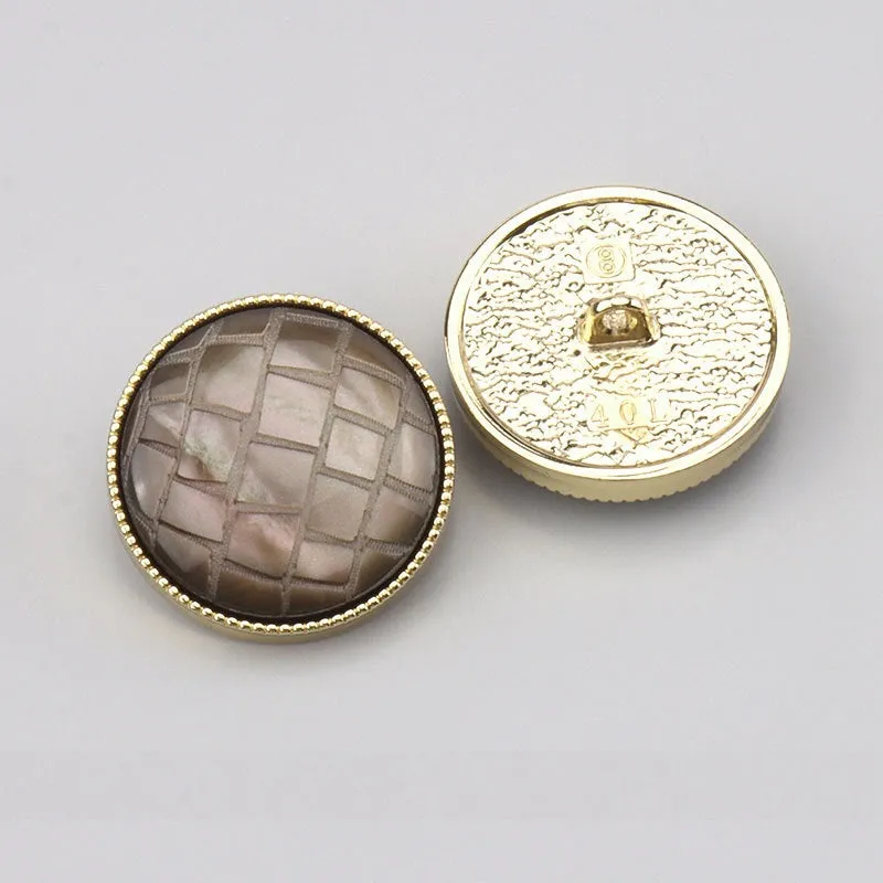 Pearl Luster Black White Brown Check Round Resin Alloy Shank Buttons 20 Pack