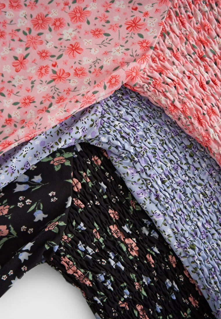 Peony Floral Cropped Smocked Blouse