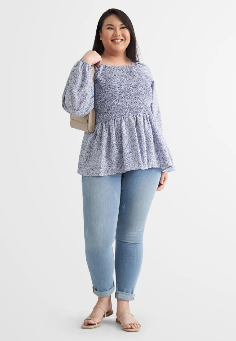 Peony Floral Cropped Smocked Blouse