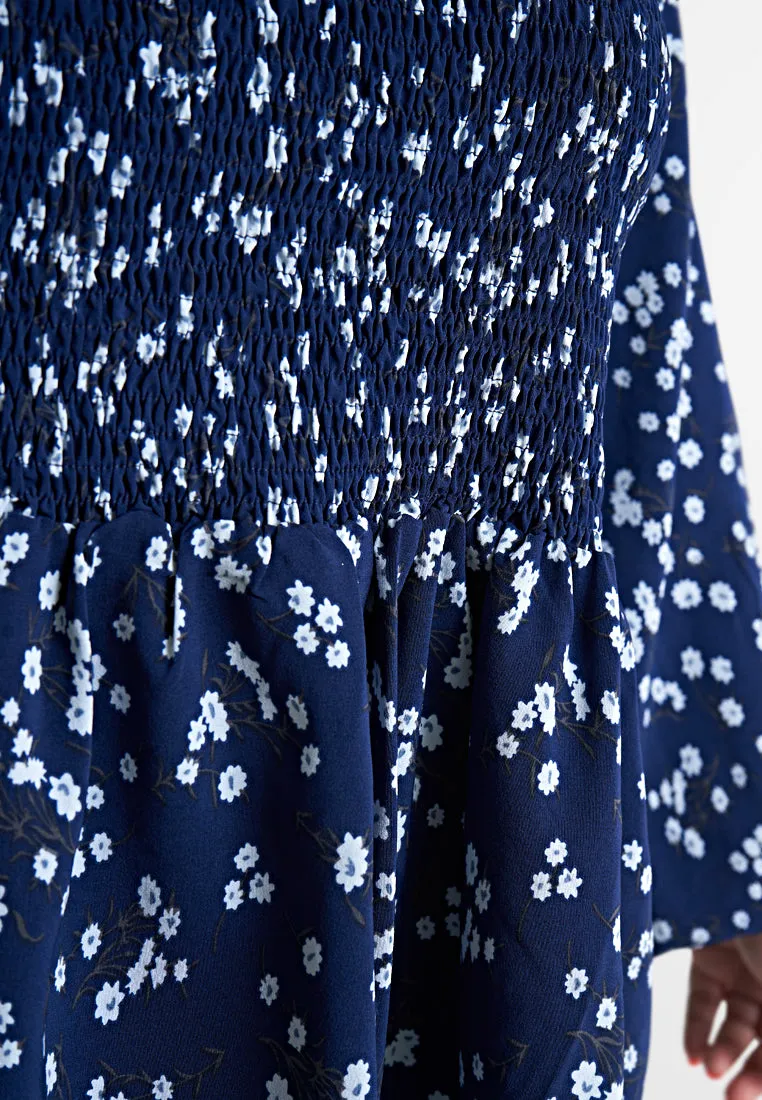 Peony Floral Cropped Smocked Blouse