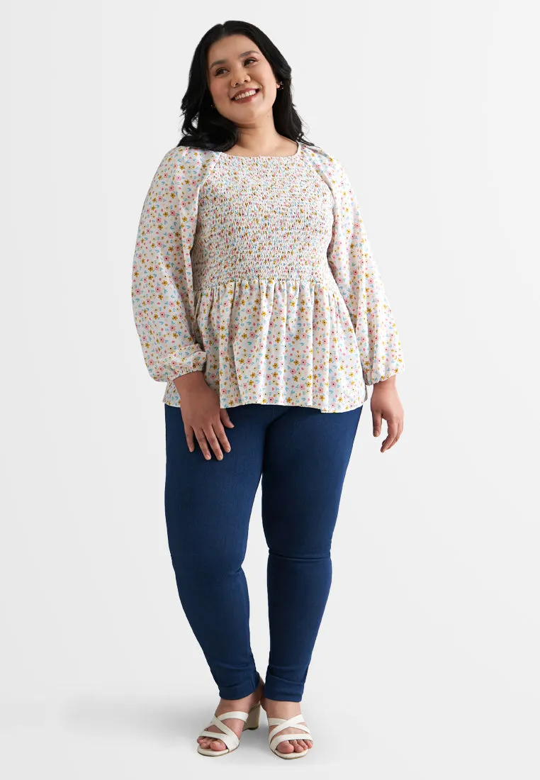 Peony Floral Cropped Smocked Blouse