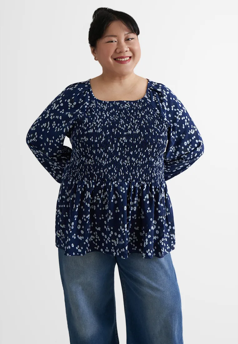 Peony Floral Cropped Smocked Blouse