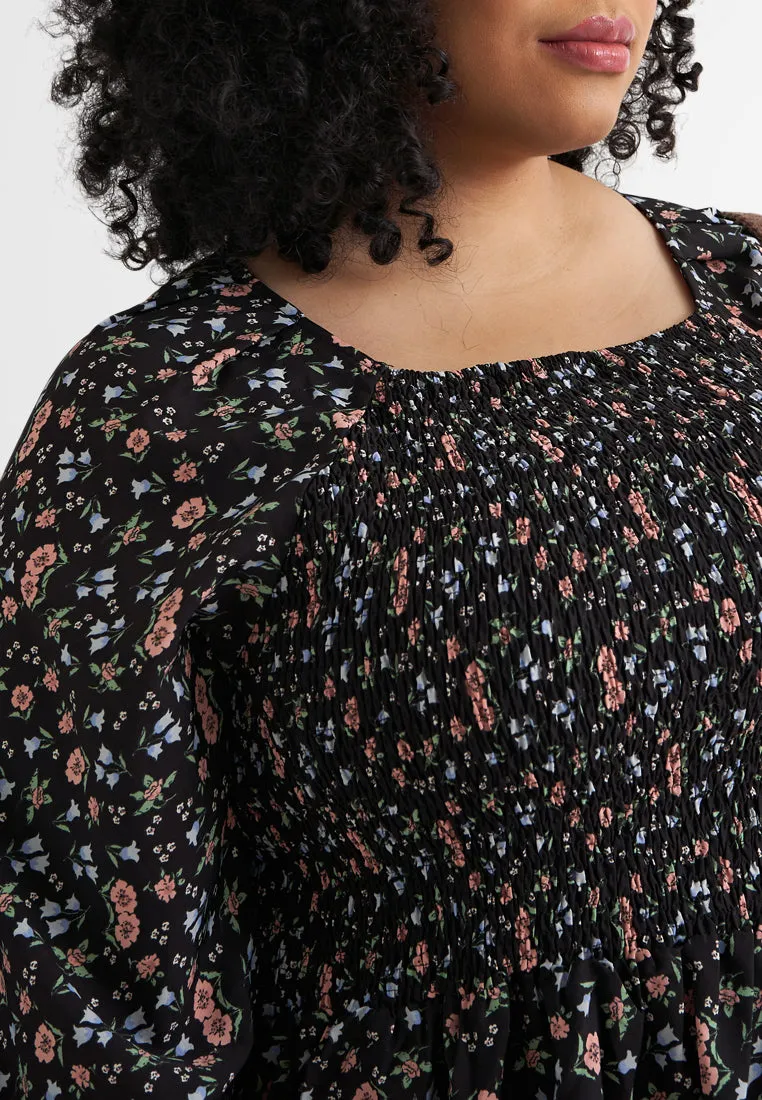 Peony Floral Cropped Smocked Blouse