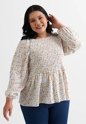 Peony Floral Cropped Smocked Blouse