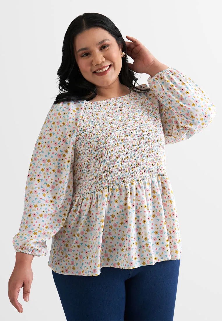 Peony Floral Cropped Smocked Blouse