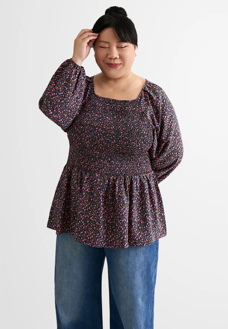 Peony Floral Cropped Smocked Blouse