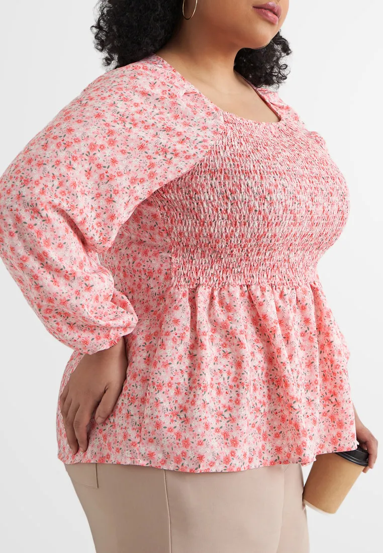 Peony Floral Cropped Smocked Blouse