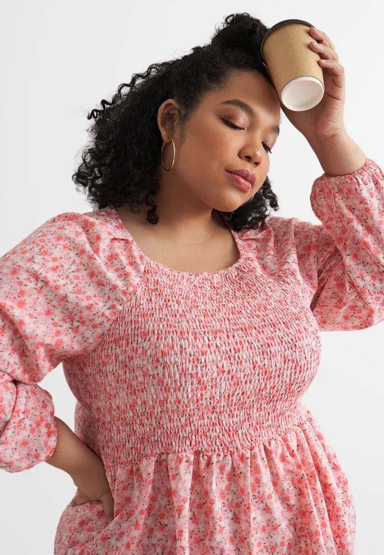 Peony Floral Cropped Smocked Blouse