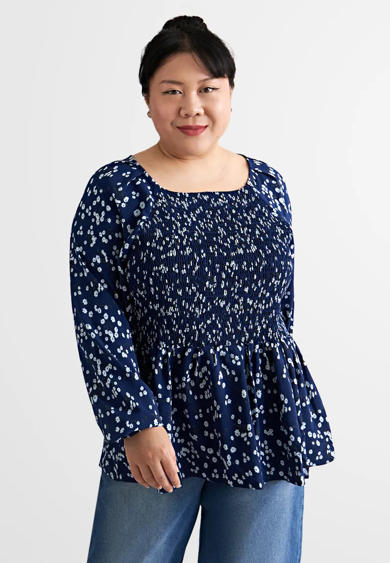 Peony Floral Cropped Smocked Blouse
