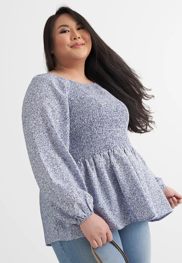 Peony Floral Cropped Smocked Blouse