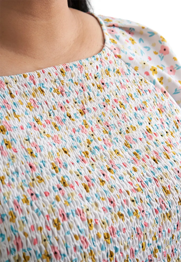 Peony Floral Cropped Smocked Blouse