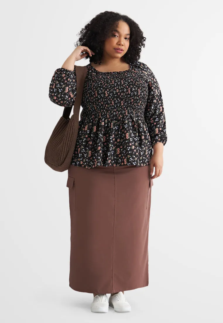 Peony Floral Cropped Smocked Blouse