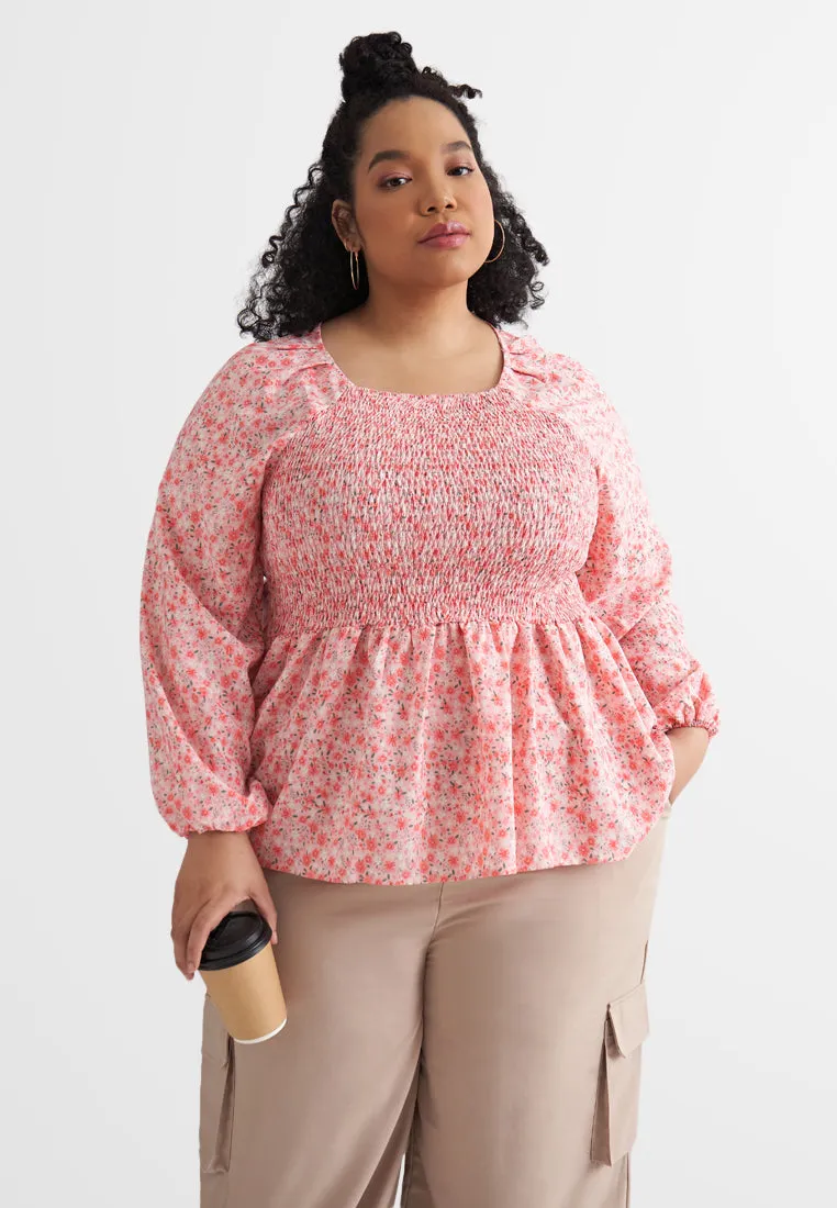Peony Floral Cropped Smocked Blouse