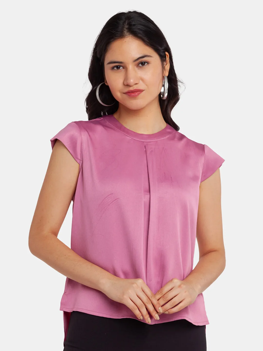 Pink Solid Pleated Top