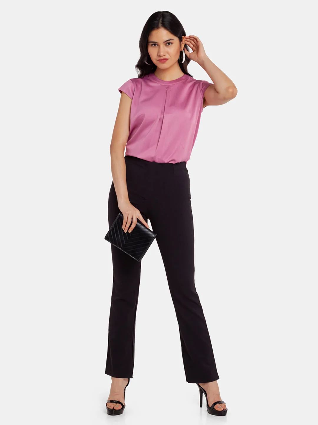 Pink Solid Pleated Top