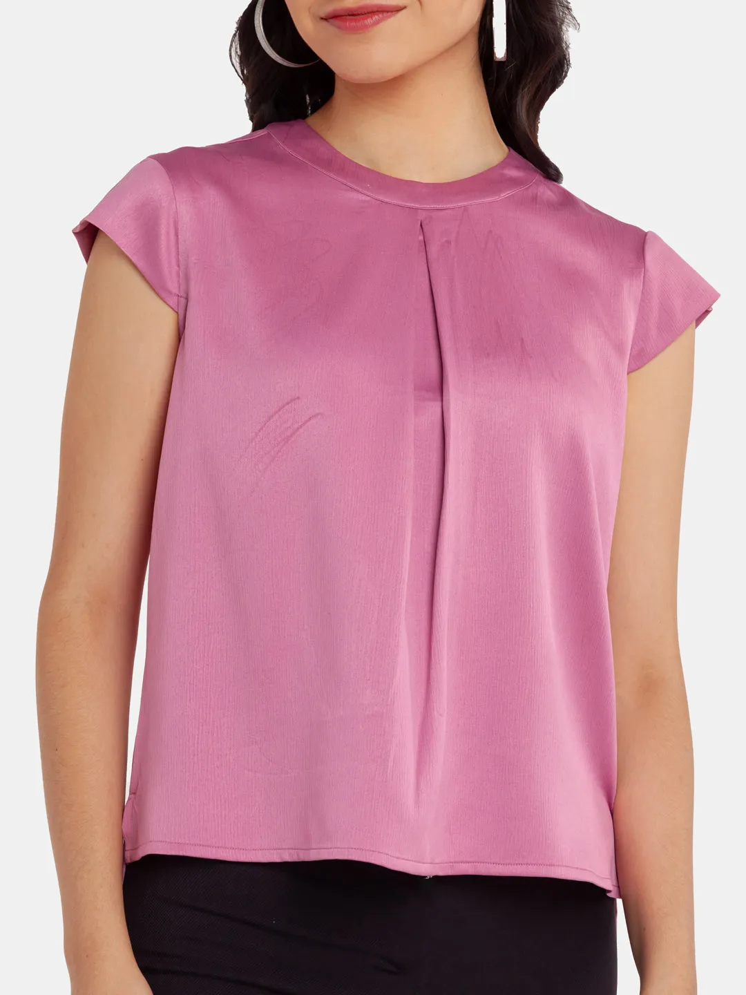Pink Solid Pleated Top