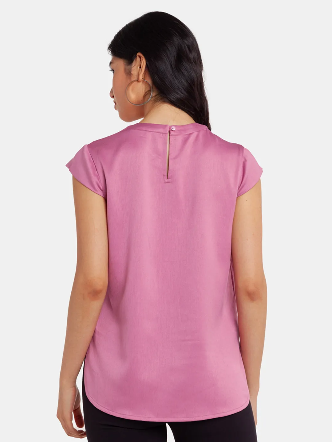Pink Solid Pleated Top