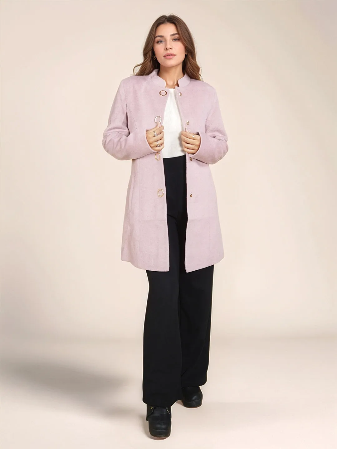 Pink Solid Slim Fit Jacket