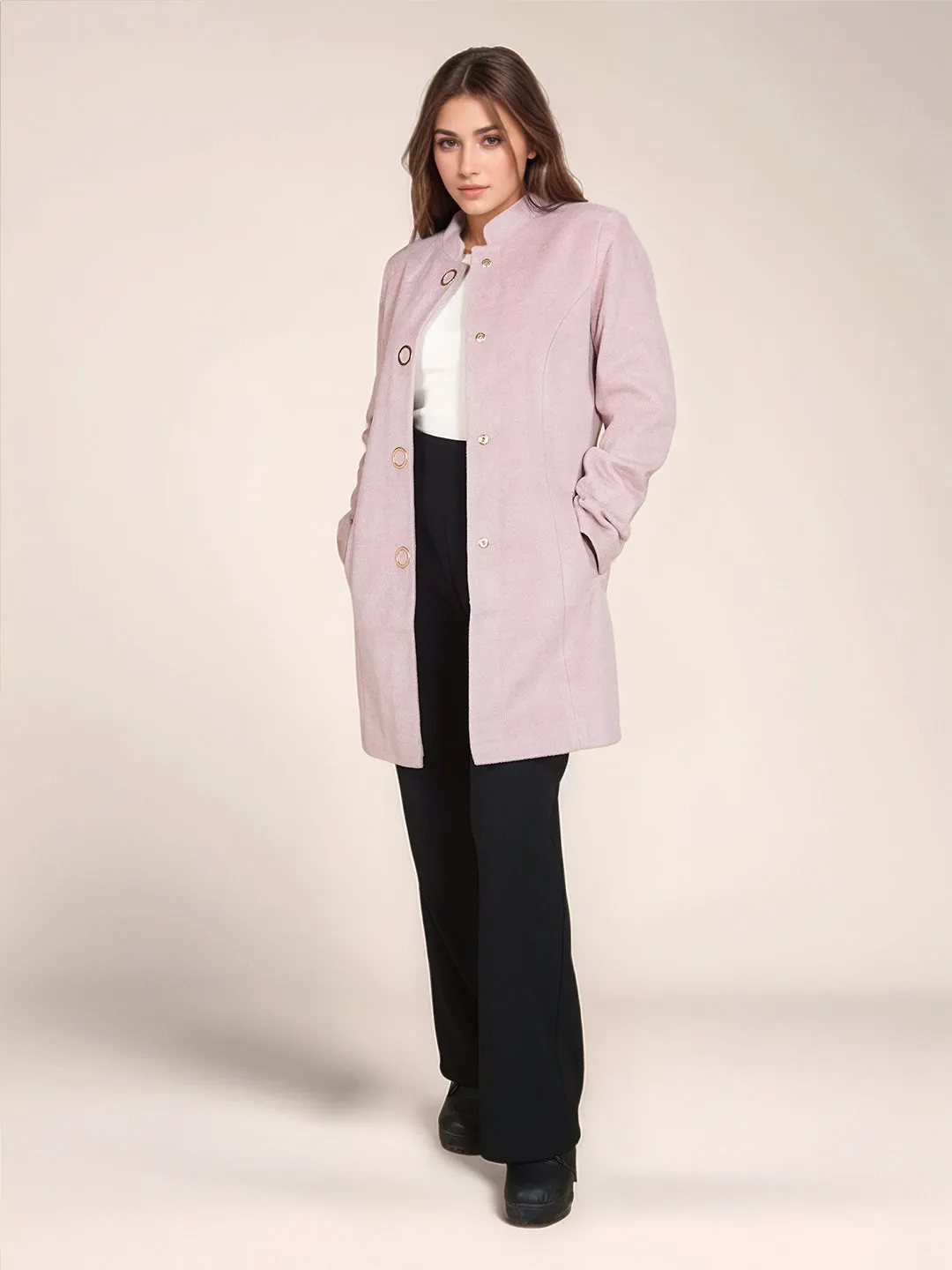 Pink Solid Slim Fit Jacket