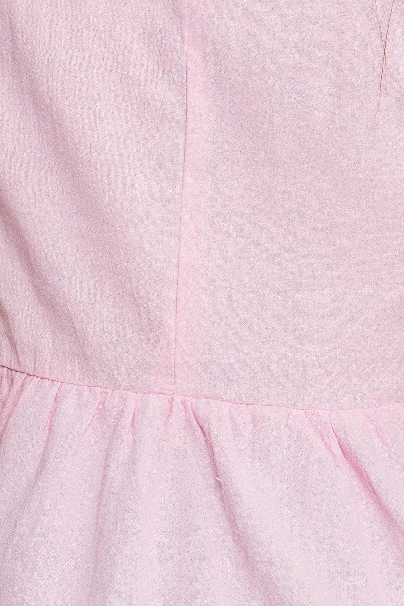 Pink Workwear Blouse Short Sleeve Linen