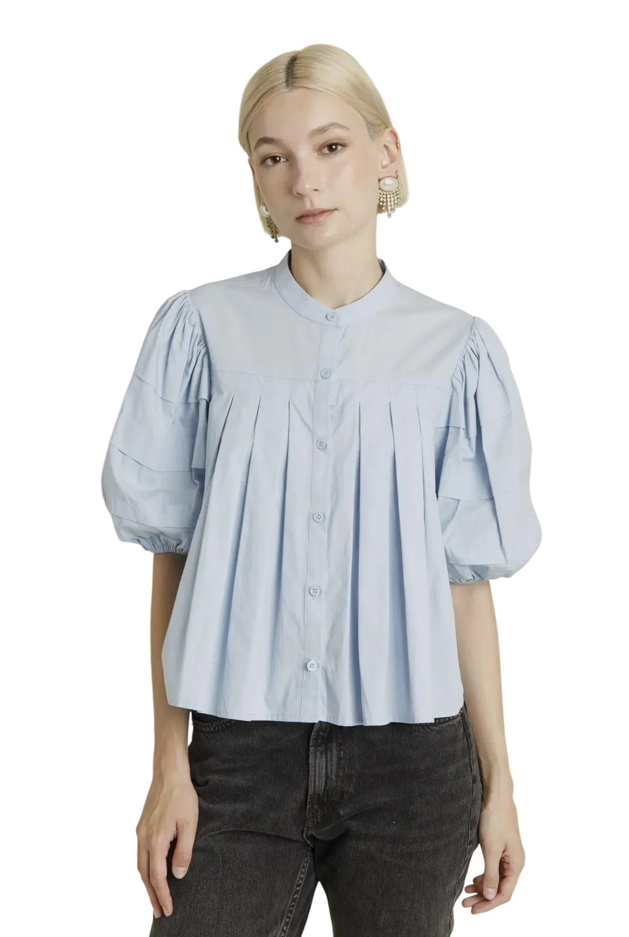 Pintuck Poplin Top in Powder Blue